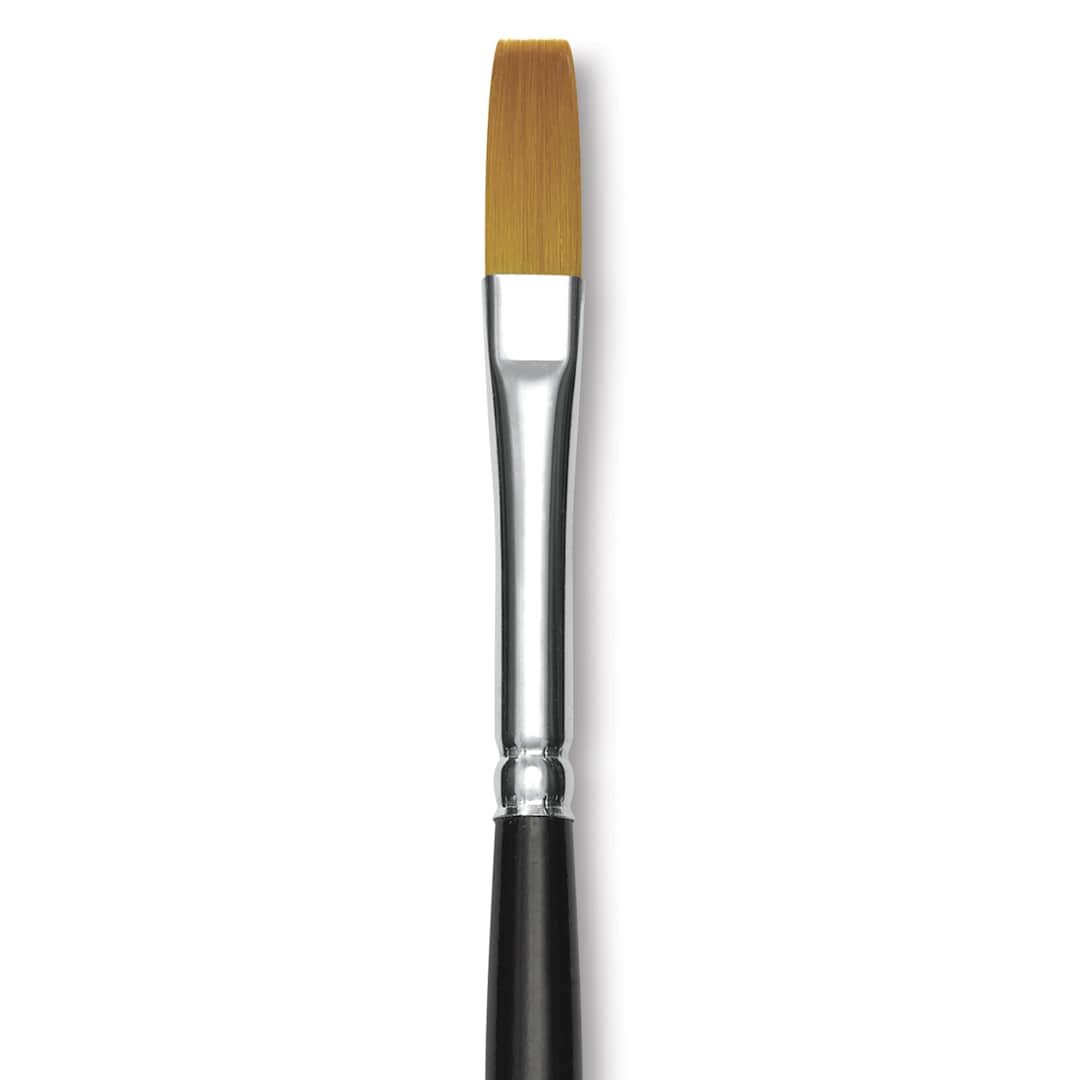 Open in modal - Trekell Synthetic Gold Taklon Brush - Flat, Long Handle, Size 8, close-up