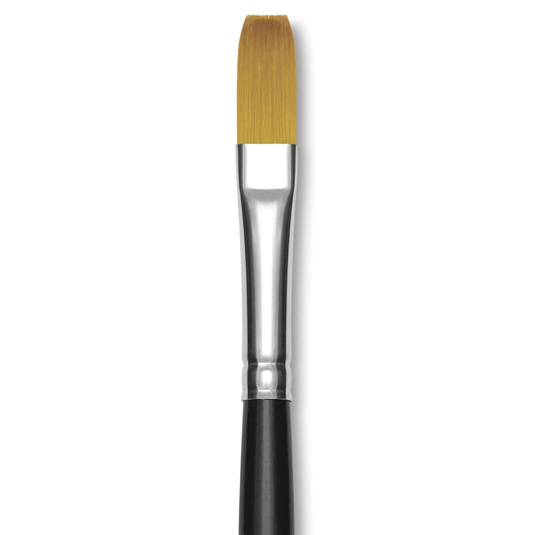 Open in modal - Trekell Synthetic Gold Taklon Brush - Flat, Long Handle, Size 10, close-up