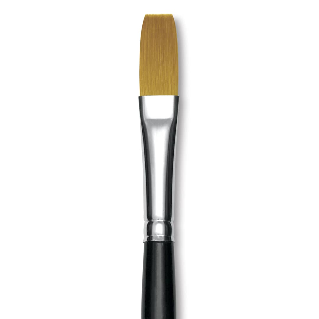 Open in modal - Trekell Synthetic Gold Taklon Brush - Flat, Long Handle, Size 12, close-up