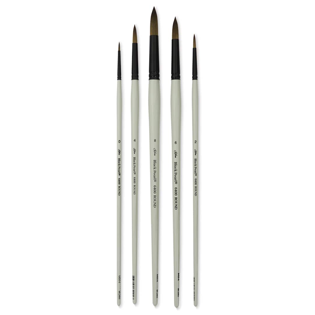 Open in modal - Silver Brush Black Pearl Synthetic Brushes - Series BP-6405, Detail Round, Set of 5, laid out