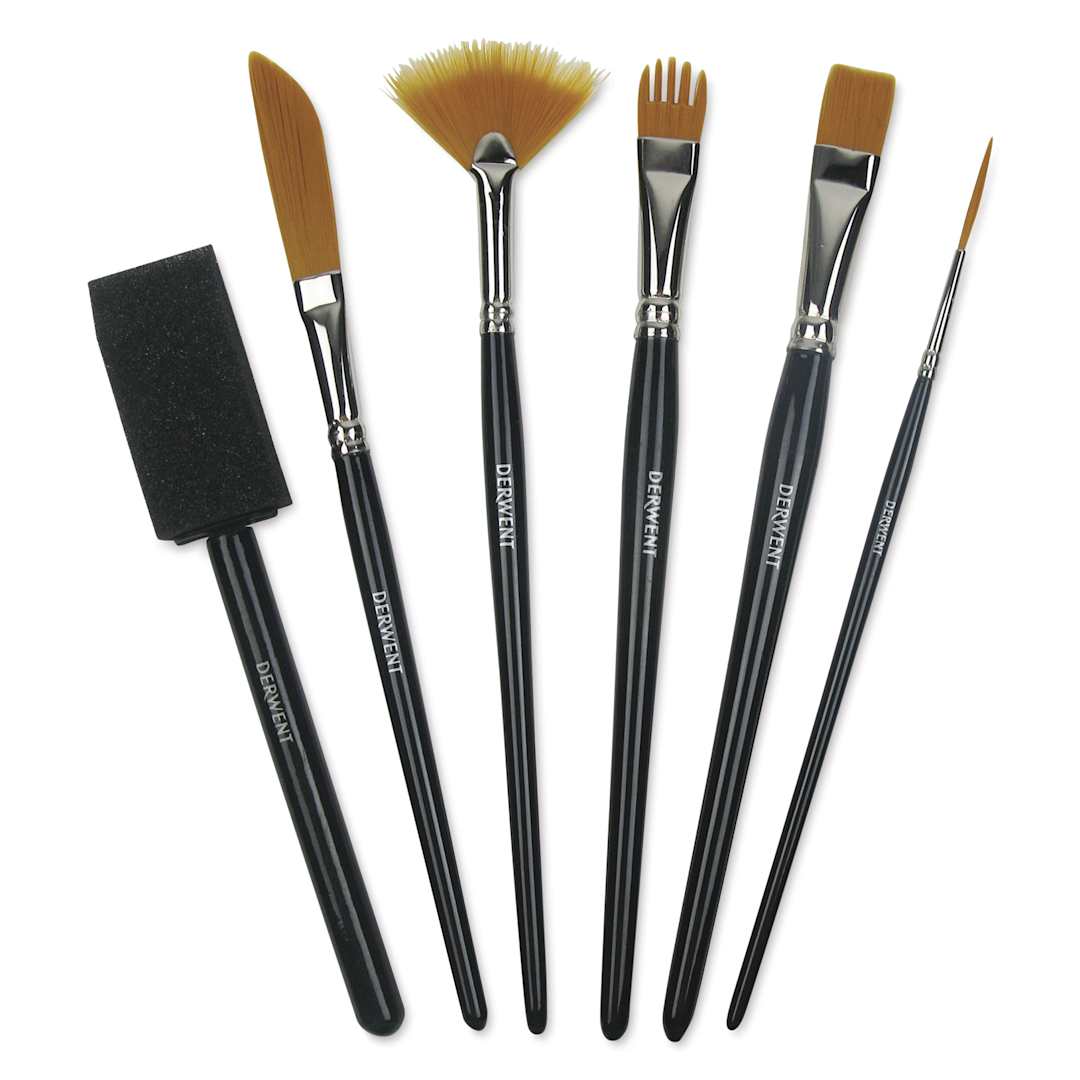 Open in modal - Derwent Techniques Brushes - Assorted, Set of 6, laid out