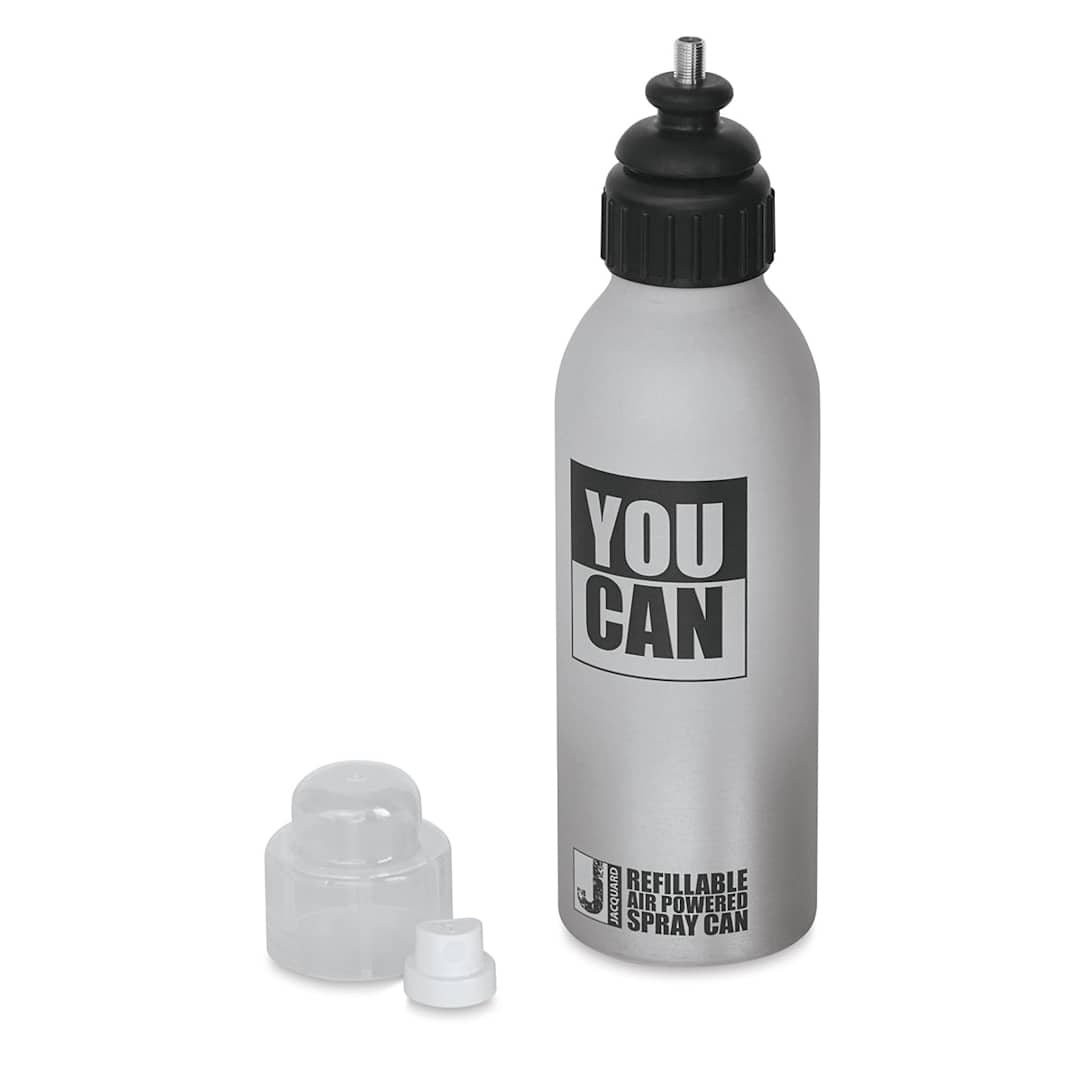 Open in modal - Jacquard YouCan Refillable Air Powered Spray Can - Can shown upright with coupler attached and caps adjacent