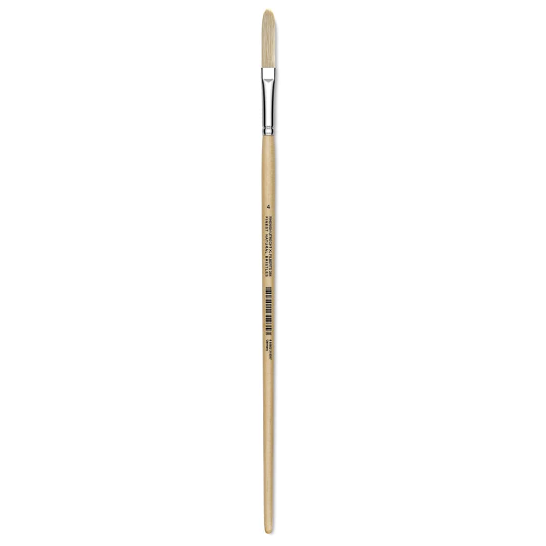 Open in modal - Utrecht Rhenish Pure Hog Bristle Brush - Extra Long Filbert, Size 4, Long Handle (full length)