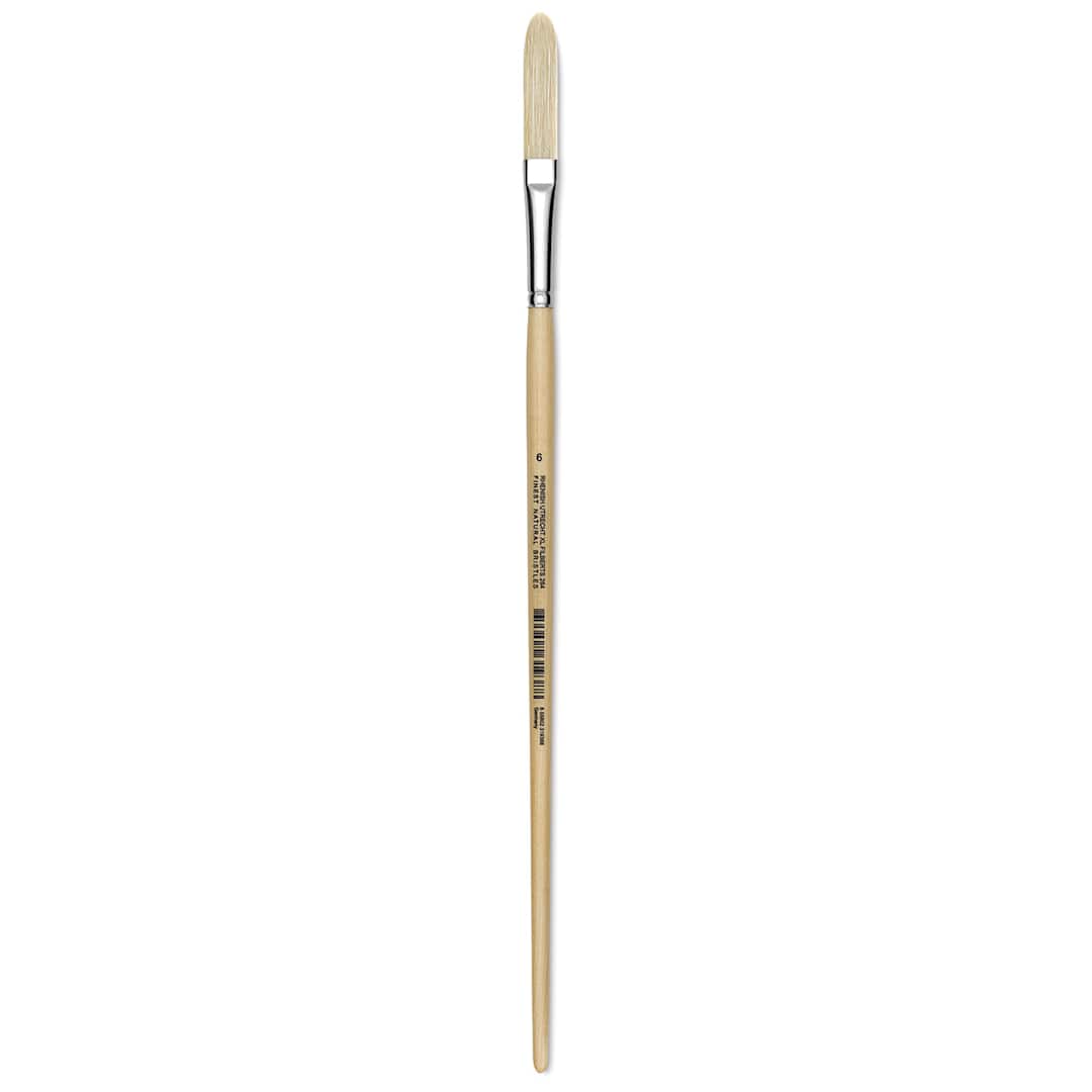 Open in modal - Utrecht Rhenish Pure Hog Bristle Brush - Extra Long Filbert, Size 6, Long Handle (full length)