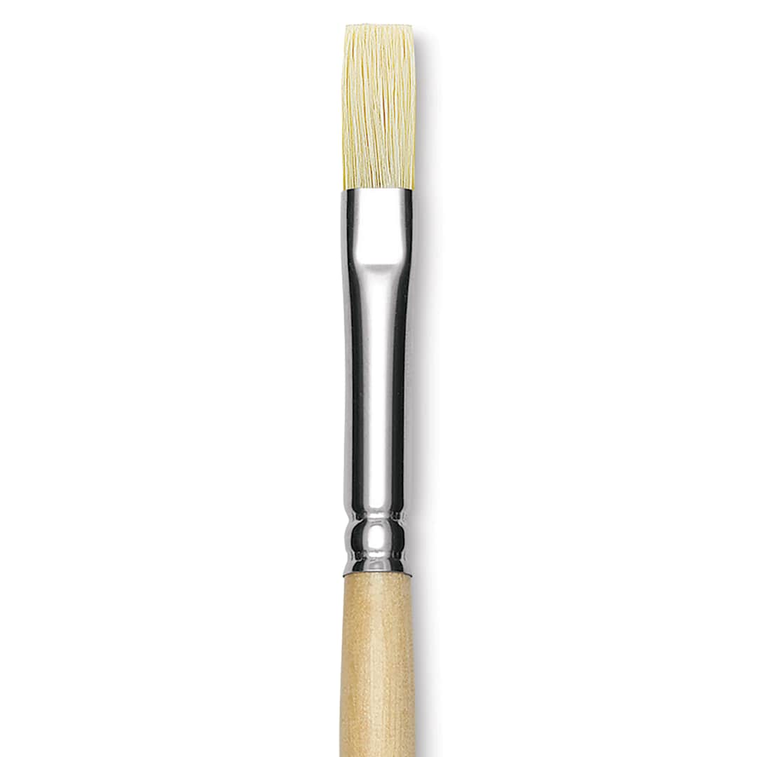 Open in modal - Utrecht Rhenish Pure Hog Bristle Brush - Flat, Size 3, Long Handle