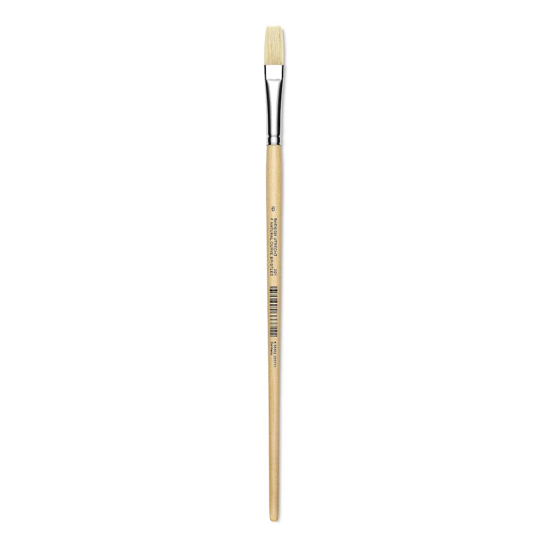Open in modal - Utrecht Rhenish Pure Hog Bristle Brush - Flat, Size 6, Long Handle