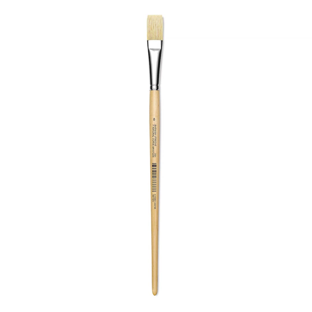 Open in modal - Utrecht Rhenish Pure Hog Bristle Brush - Flat, Size 8, Long Handle