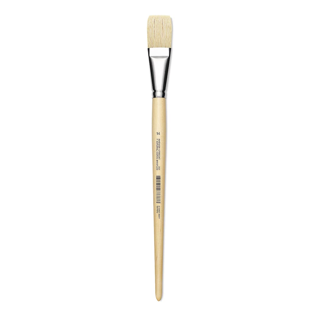 Open in modal - Utrecht Rhenish Pure Hog Bristle Brush - Flat, Size 14, Long Handle