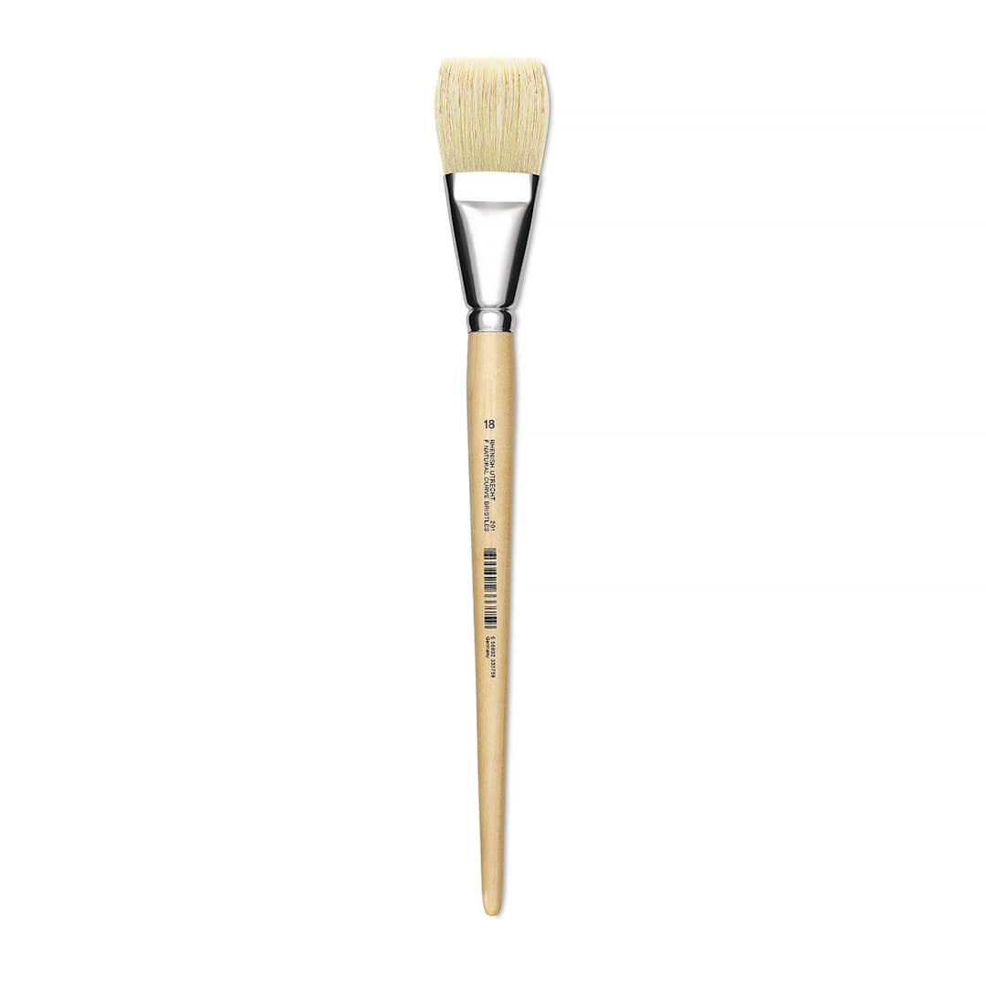 Open in modal - Utrecht Rhenish Pure Hog Bristle Brush - Flat, Size 18, Long Handle