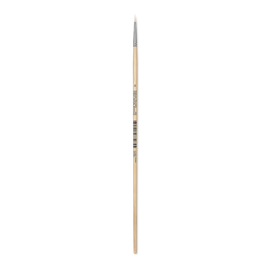 Open in modal - Utrecht Rhenish Pure Hog Bristle Brush - Round, Size 0, Long Handle