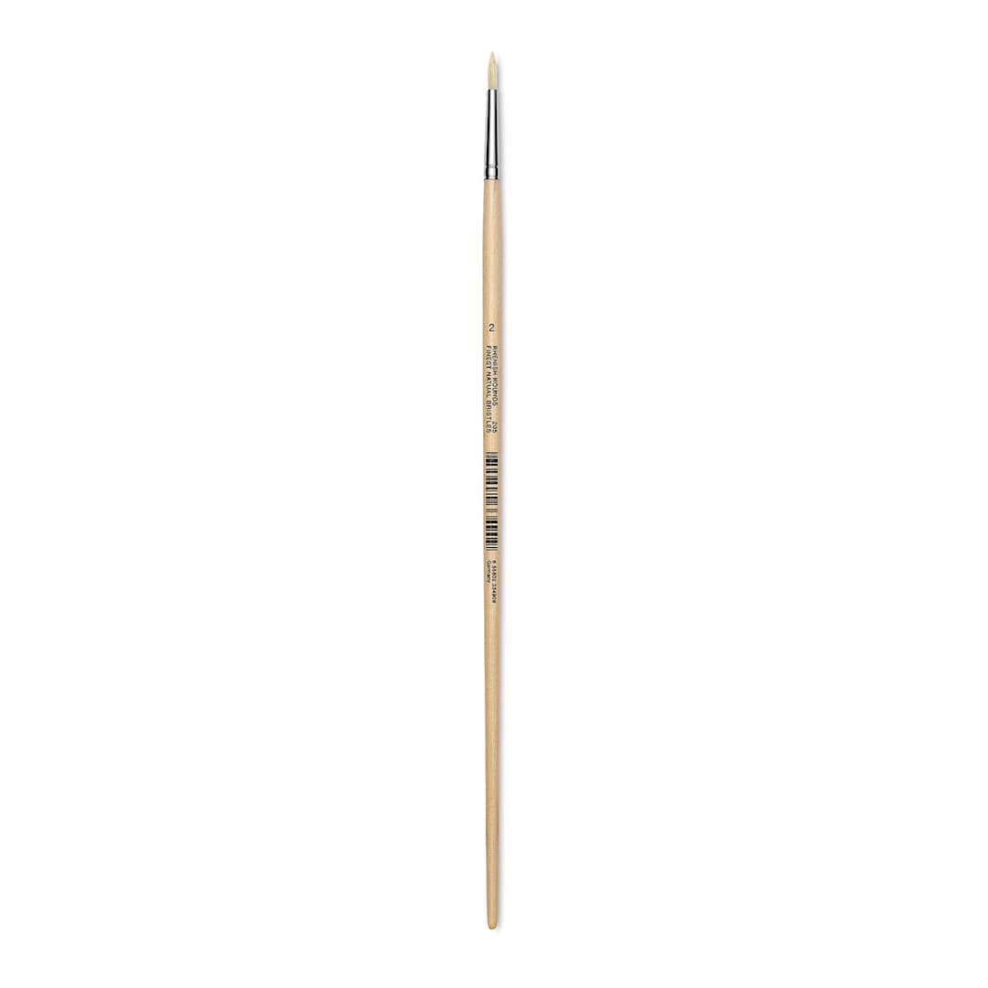 Open in modal - Utrecht Rhenish Pure Hog Bristle Brush - Round, Size 2, Long Handle