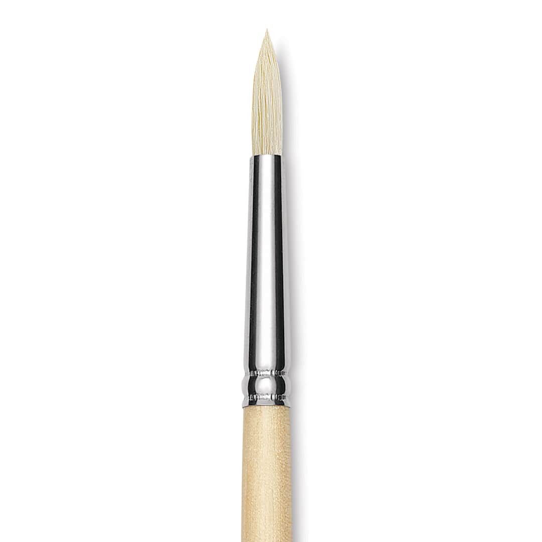 Open in modal - Utrecht Rhenish Pure Hog Bristle Brush - Round, Size 4, Long Handle