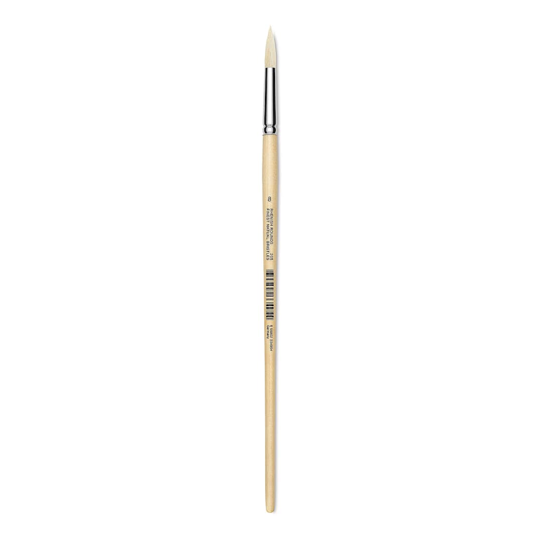 Open in modal - Utrecht Rhenish Pure Hog Bristle Brush - Round, Size 8, Long Handle