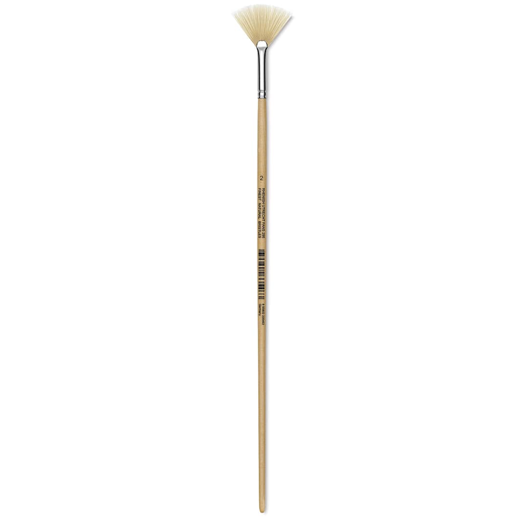 Open in modal - Utrecht Rhenish Pure Hog Bristle Brush - Fan, Size 2, Long Handle (full length0