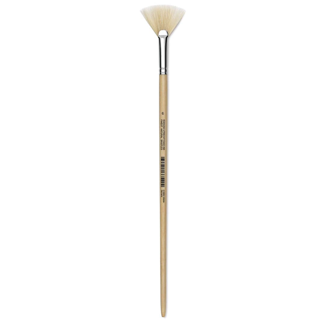 Open in modal - Utrecht Rhenish Pure Hog Bristle Brush - Fan, Size 6, Long Handle (full length)