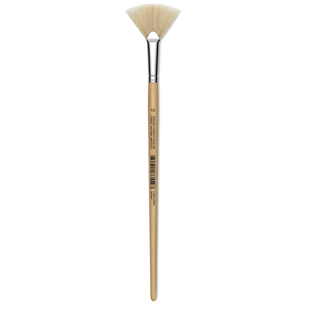 Open in modal - Utrecht Rhenish Pure Hog Bristle Brush - Fan, Size 10, Long Handle (full length)