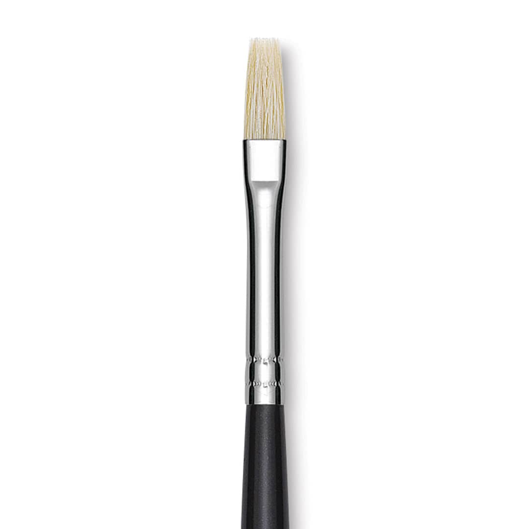 Open in modal - Utrecht Natural Chungking Pure Bristle Brush - Flat, Size 1, Long Handle, Close-up