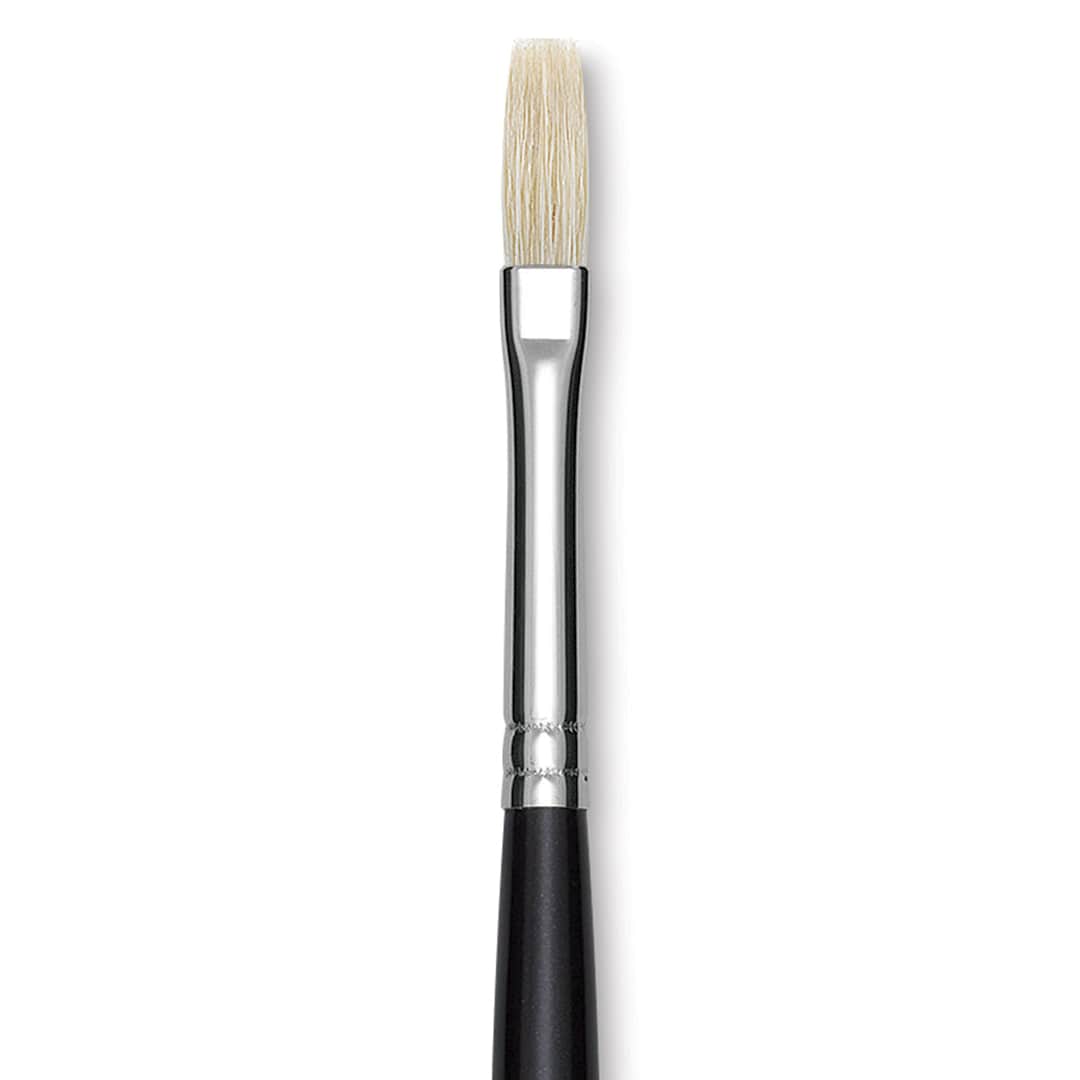 Open in modal - Utrecht Natural Chungking Pure Bristle Brush - Flat, Size 2, Long Handle, Close-up