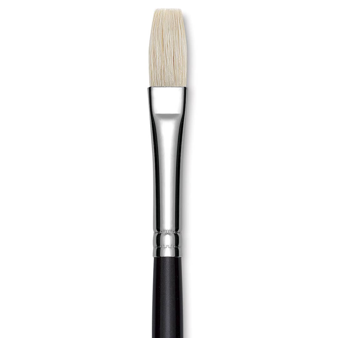 Open in modal - Utrecht Natural Chungking Pure Bristle Brush - Flat, Size 6, Long Handle, Close-up