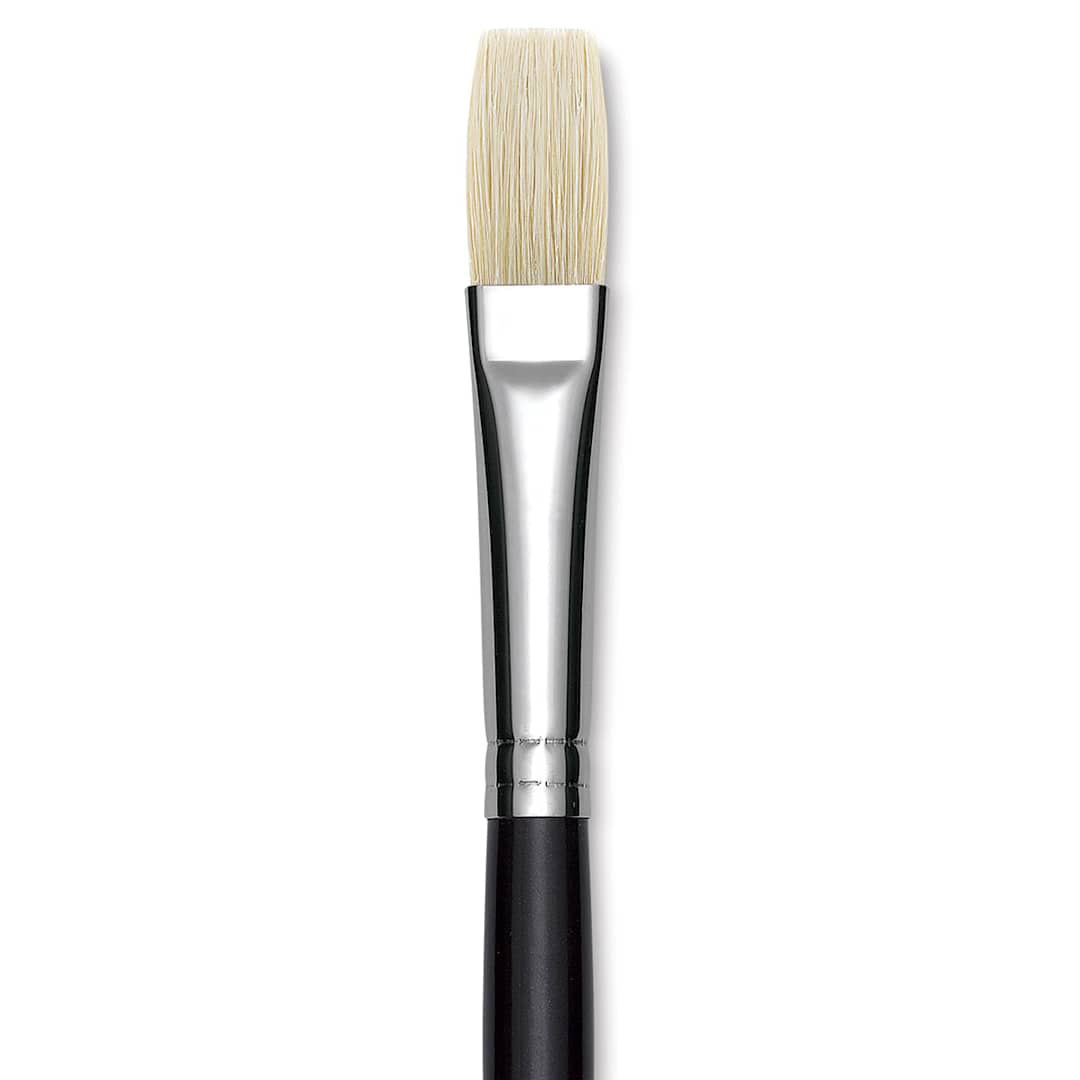 Open in modal - Utrecht Natural Chungking Pure Bristle Brush - Flat, Size 8, Long Handle, Close-up