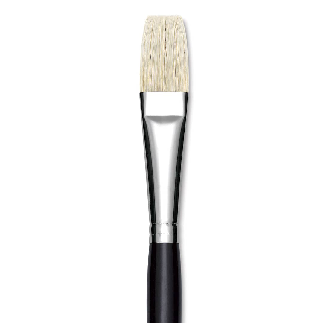 Open in modal - Utrecht Natural Chungking Pure Bristle Brush - Flat, Size 12, Long Handle, Close-up