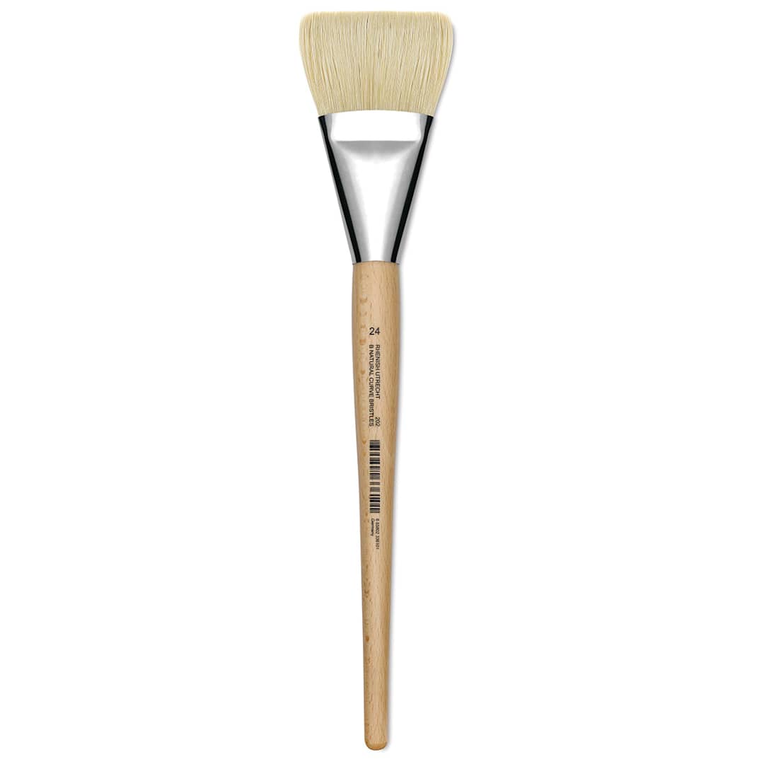 Open in modal - Utrecht Rhenish Pure Hog Bristle Brush - Bright, Size 24, Long Handle (full length)
