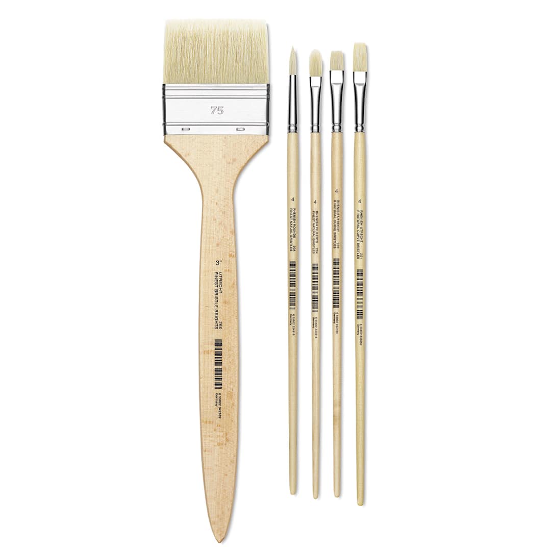 Open in modal - Utrecht Rhenish Pure Hog Bristle Brushes - Assorted Sizes and Shape 