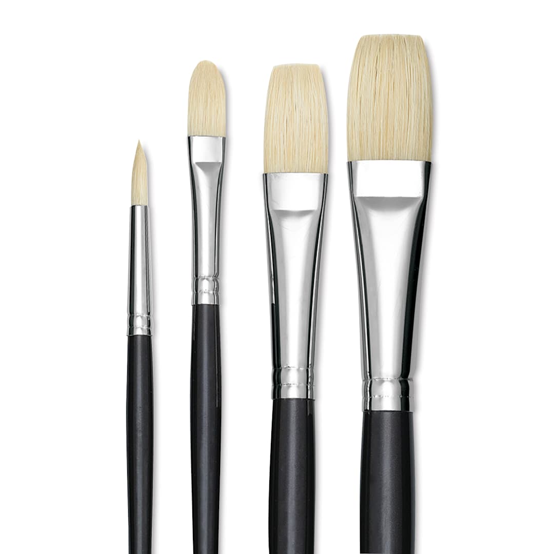 Open in modal - Utrecht Natural Chungking Pure Bristle Brush - Set of 4, Long Handle, close up