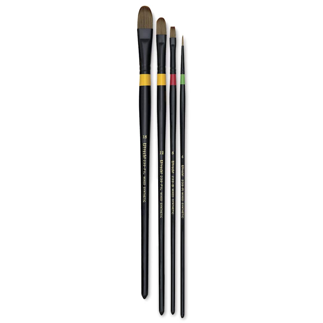 Open in modal - Utrecht Manglon Brushes-Set of 4, Long Handle, Brushes Out of Package, Brushes 
Straight
