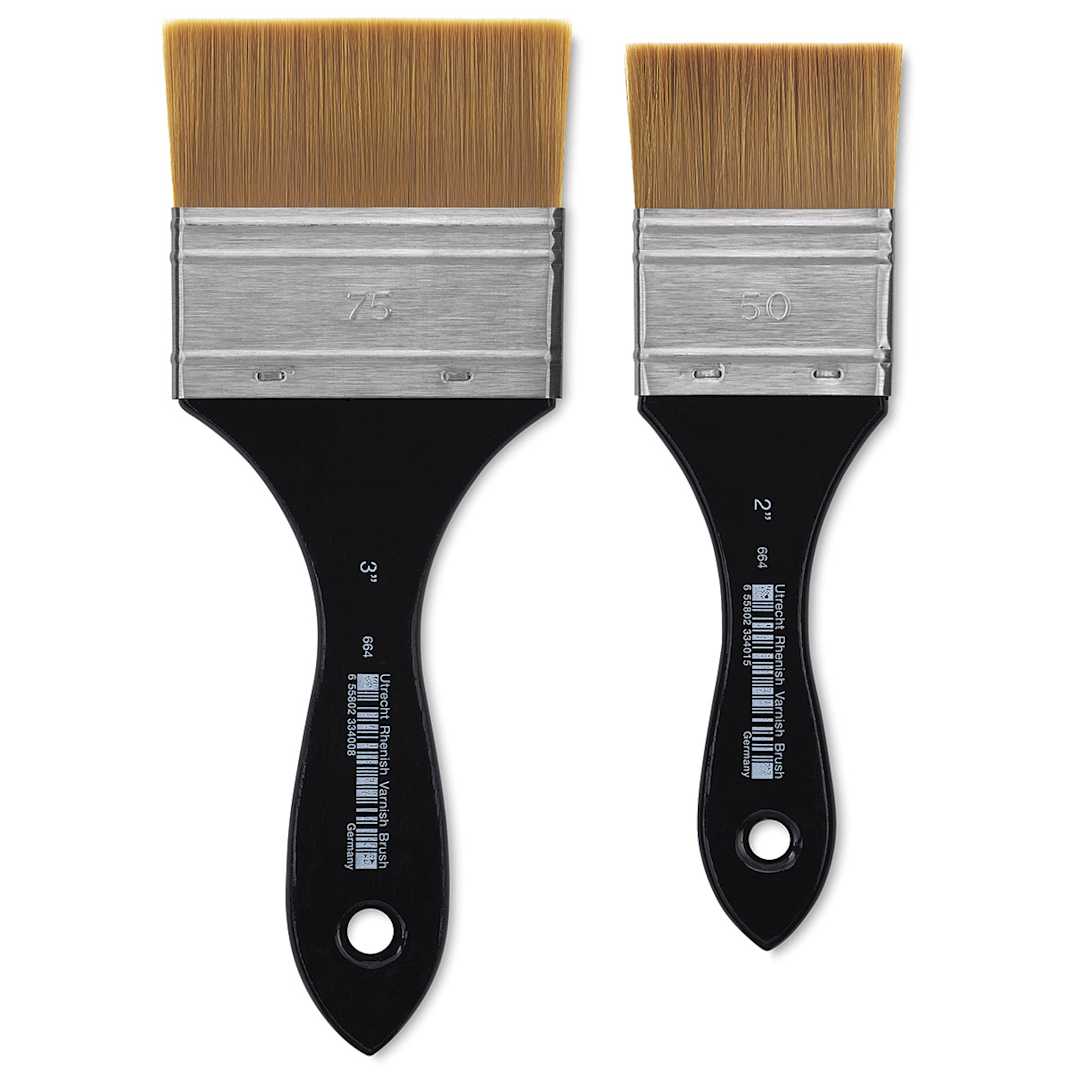 Open in modal - Utrecht Synthetic Varnish Brushes - 2" and 3" brushes shown upright