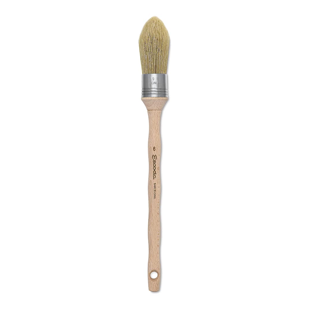 Open in modal - Escoda Natural Bristle Brushes - Round Oval, Size 6, Long Handle