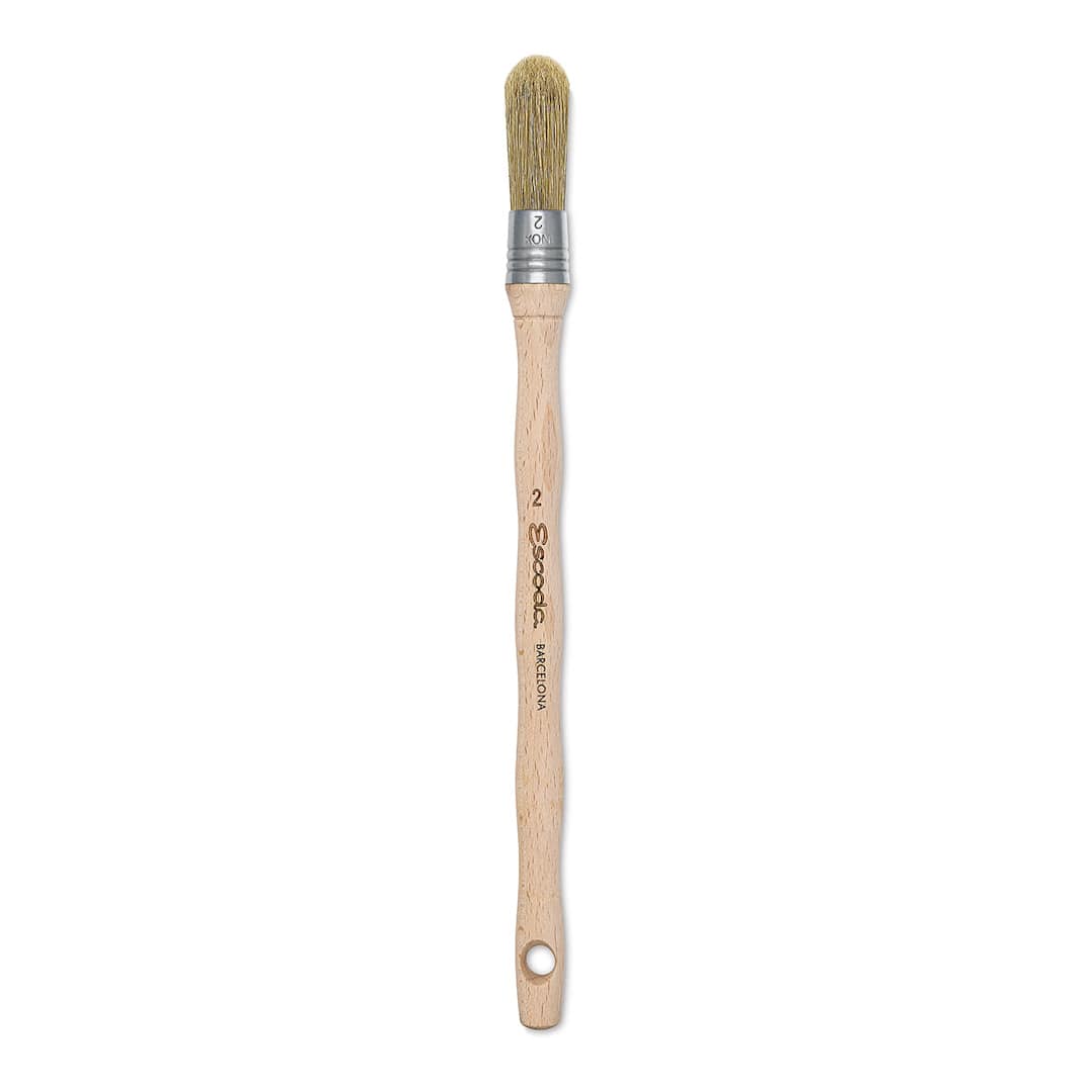 Open in modal - Escoda Natural Bristle Brushes - Round Domed, Size 2, Long Handle