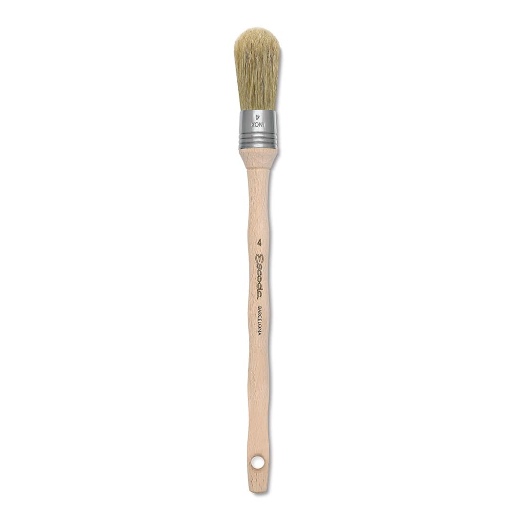 Open in modal - Escoda Natural Bristle Brushes - Round Domed, Size 4, Long Handle