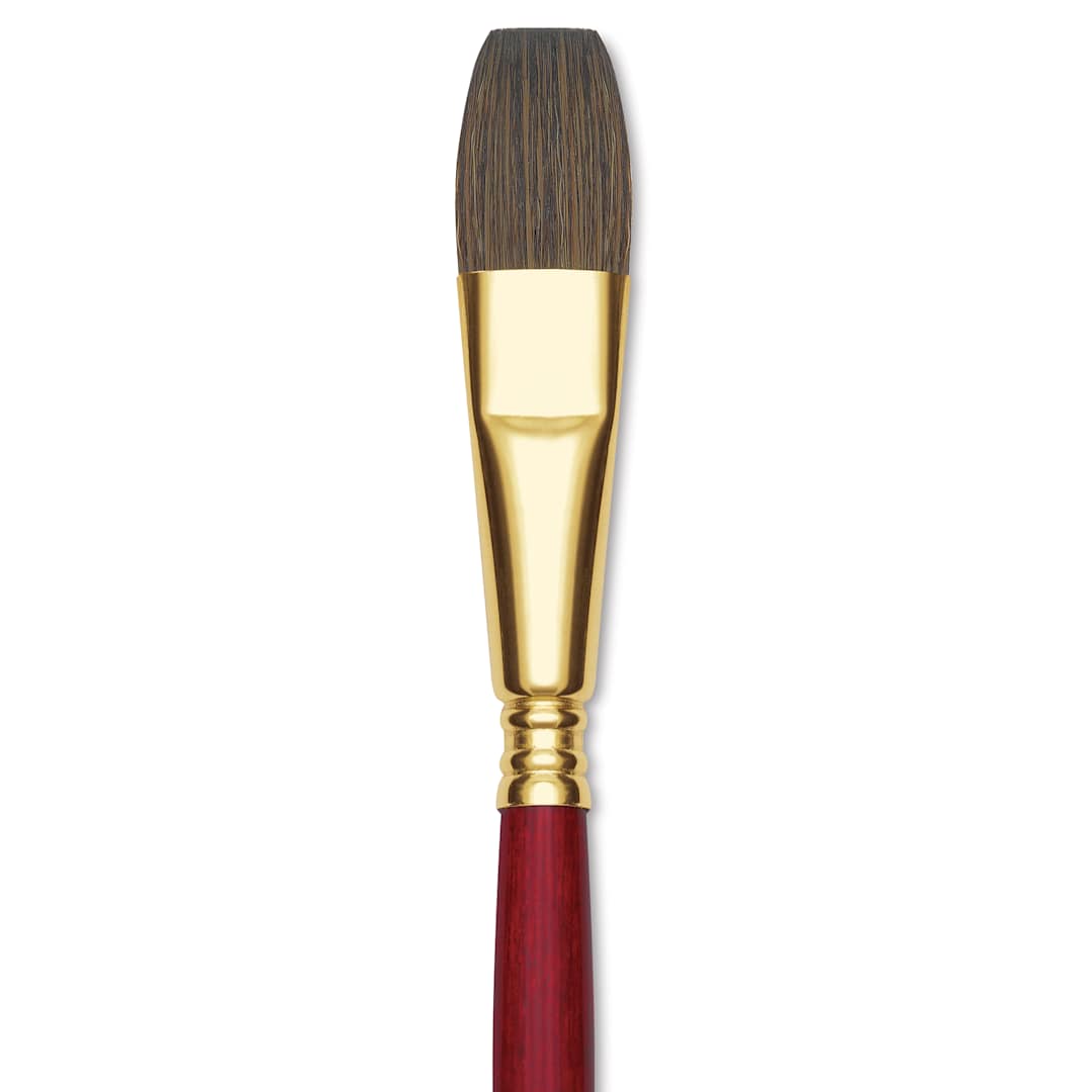 Open in modal - Blick Master Synthetic Kolinsky Brush - Short Handle, Flat Wash, Size 1/2", close-up