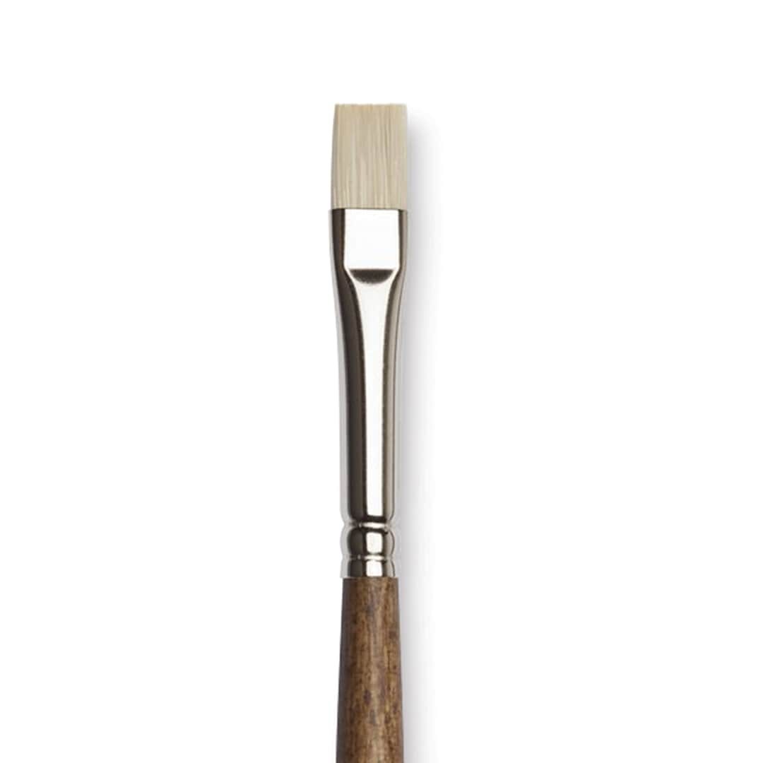 Open in modal - Winsor & Newton Artists' Oil Synthetic Hog Brush - Bright, Size 4, Long Handle (close-up)