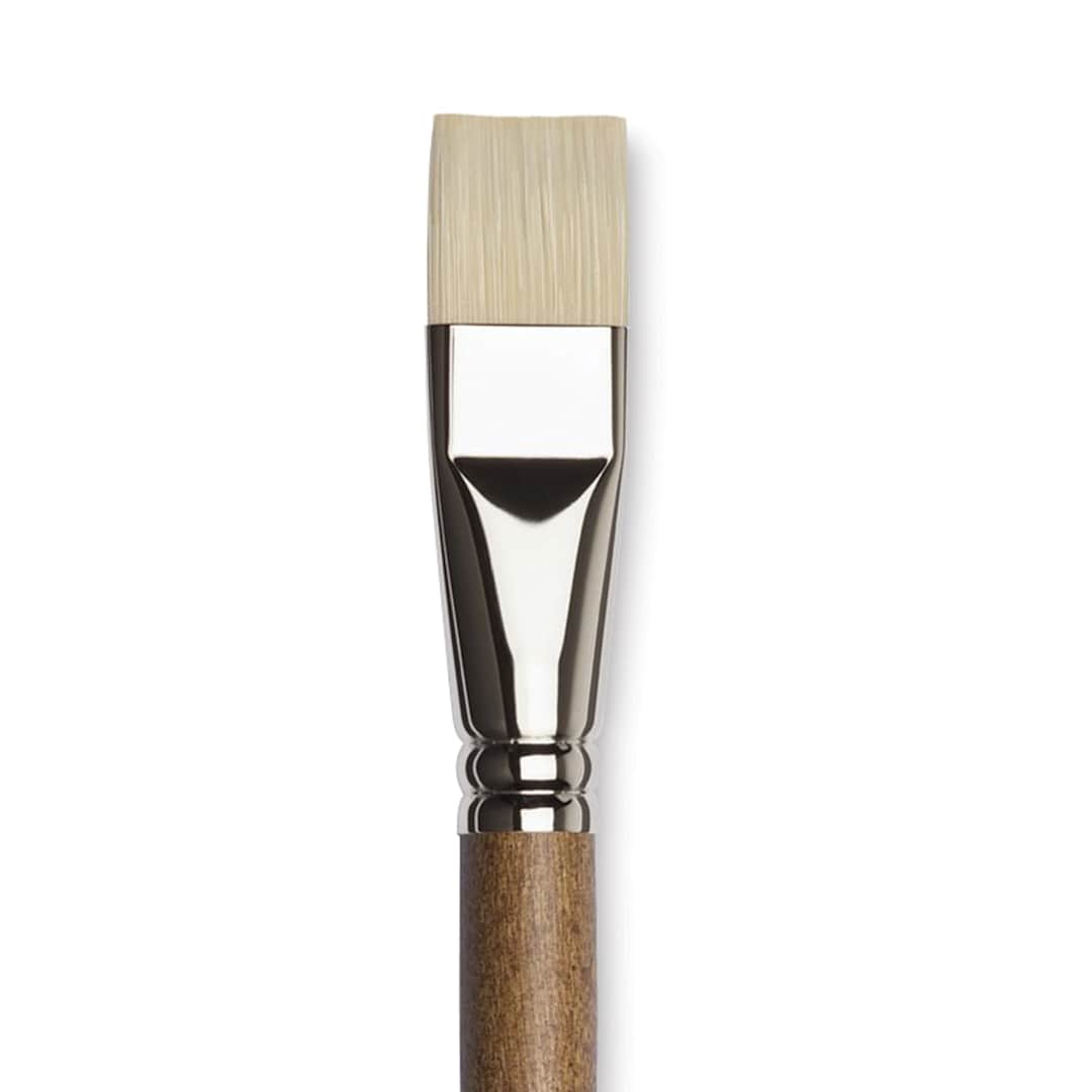 Open in modal - Winsor & Newton Artists' Oil Synthetic Hog Brush - Bright, Size 12, Long Handle (close-up)