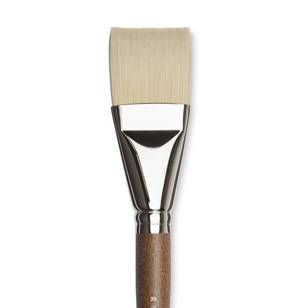 Open in modal - Winsor & Newton Artists' Oil Synthetic Hog Brush - Bright, Size 20, Long Handle (close-up)