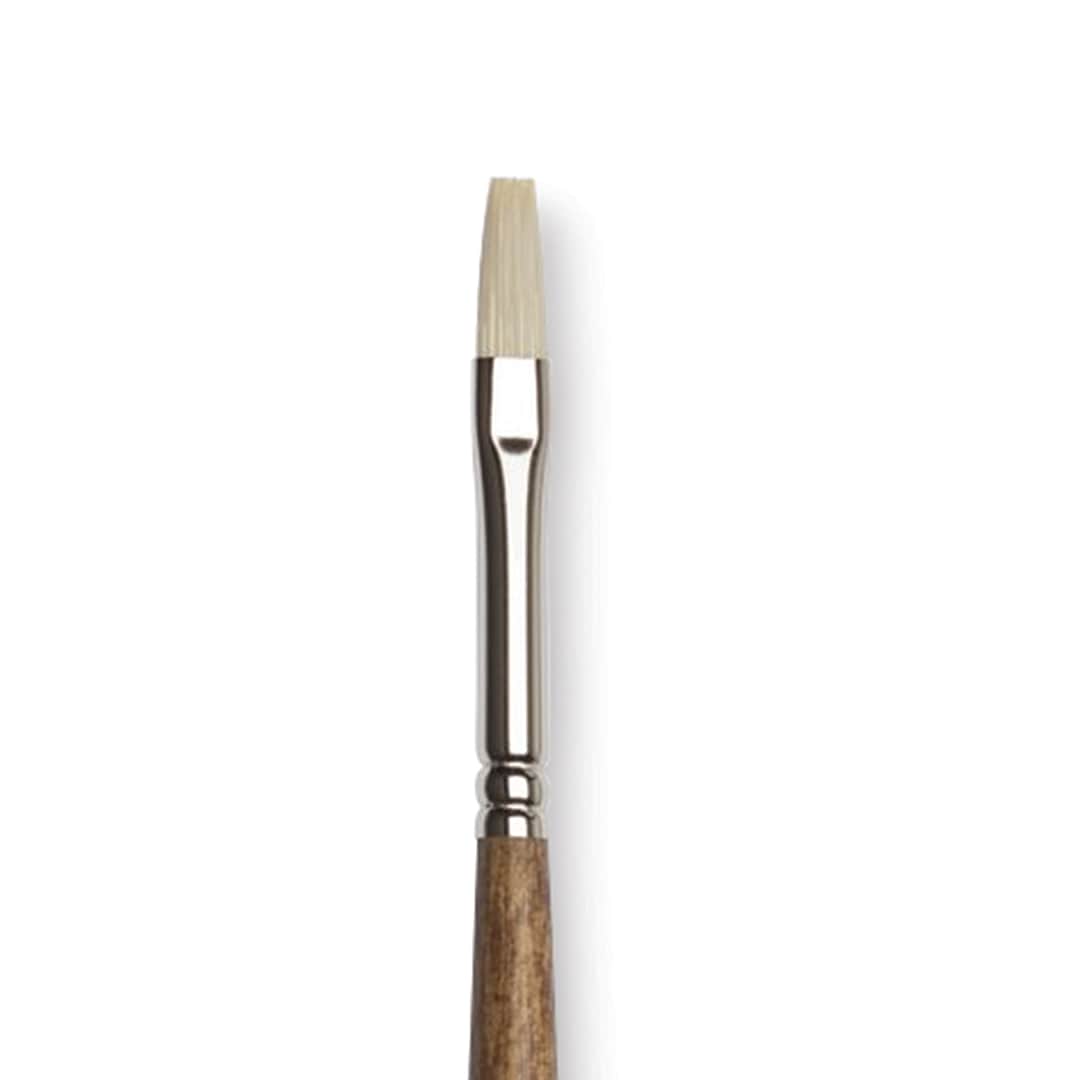 Open in modal - Winsor & Newton Artists' Oil Synthetic Hog Brush - Flat, Size 1, Long Handle (close-up)