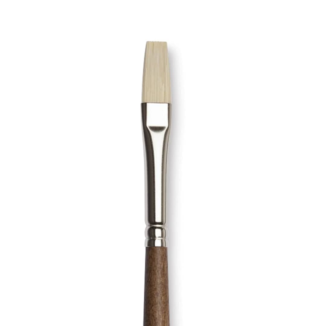 Open in modal - Winsor & Newton Artists' Oil Synthetic Hog Brush - Flat, Size 4, Long Handle (close-up)
