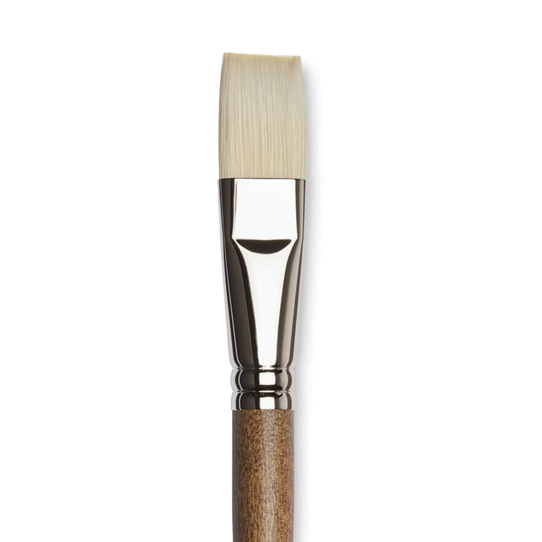 Open in modal - Winsor & Newton Artists' Oil Synthetic Hog Brush - Flat, Size 12, Long Handle (close-up)