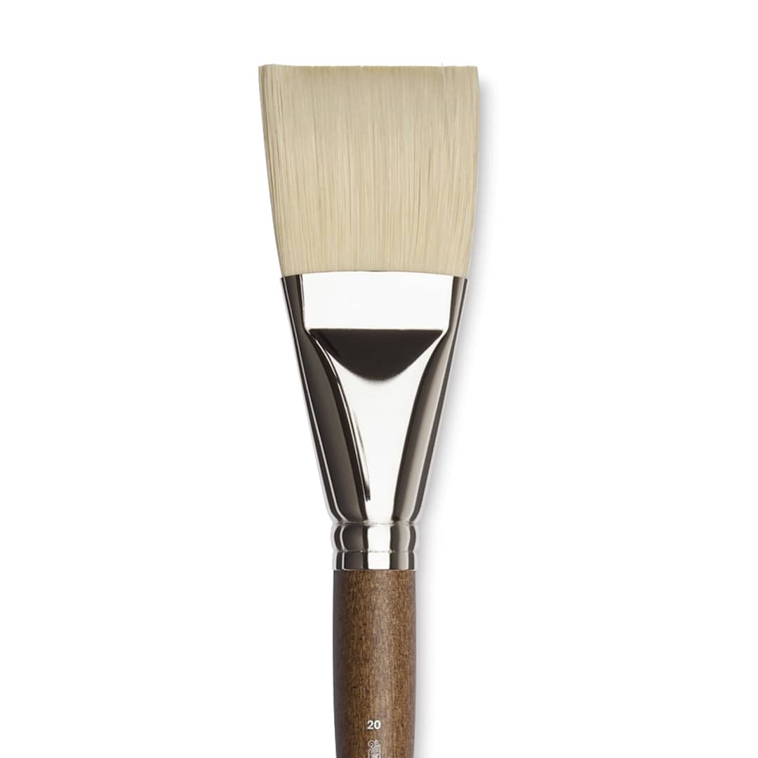 Open in modal - Winsor & Newton Artists' Oil Synthetic Hog Brush - Flat, Size 20, Long Handle (close-up)