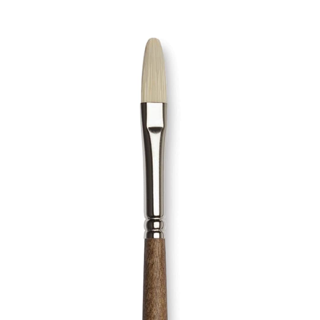 Open in modal - Winsor & Newton Artists' Oil Synthetic Hog Brush - Filbert, Size 4, Long Handle (close-up)