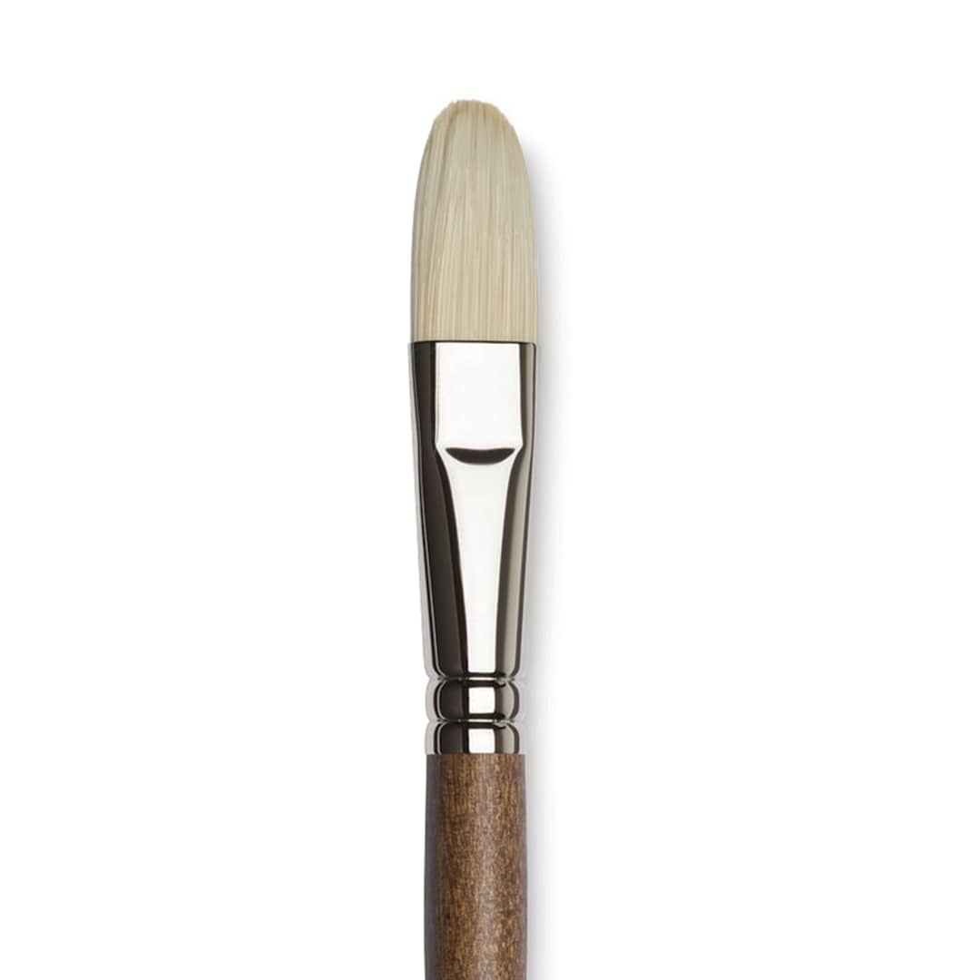 Open in modal - Winsor & Newton Artists' Oil Synthetic Hog Brush - Filbert, Size 10, Long Handle (close-up)