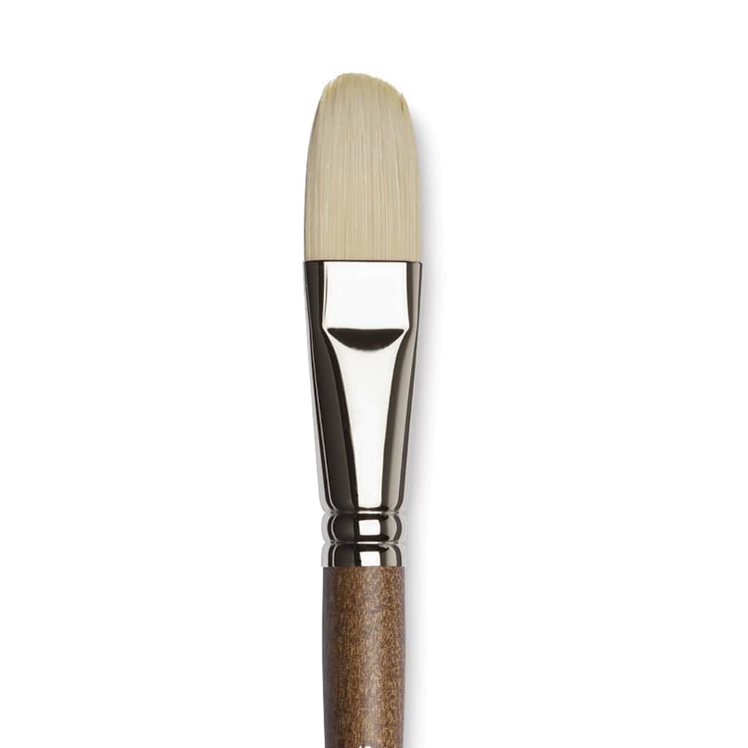 Open in modal - Winsor & Newton Artists' Oil Synthetic Hog Brush - Filbert, Size 12, Long Handle (close-up)