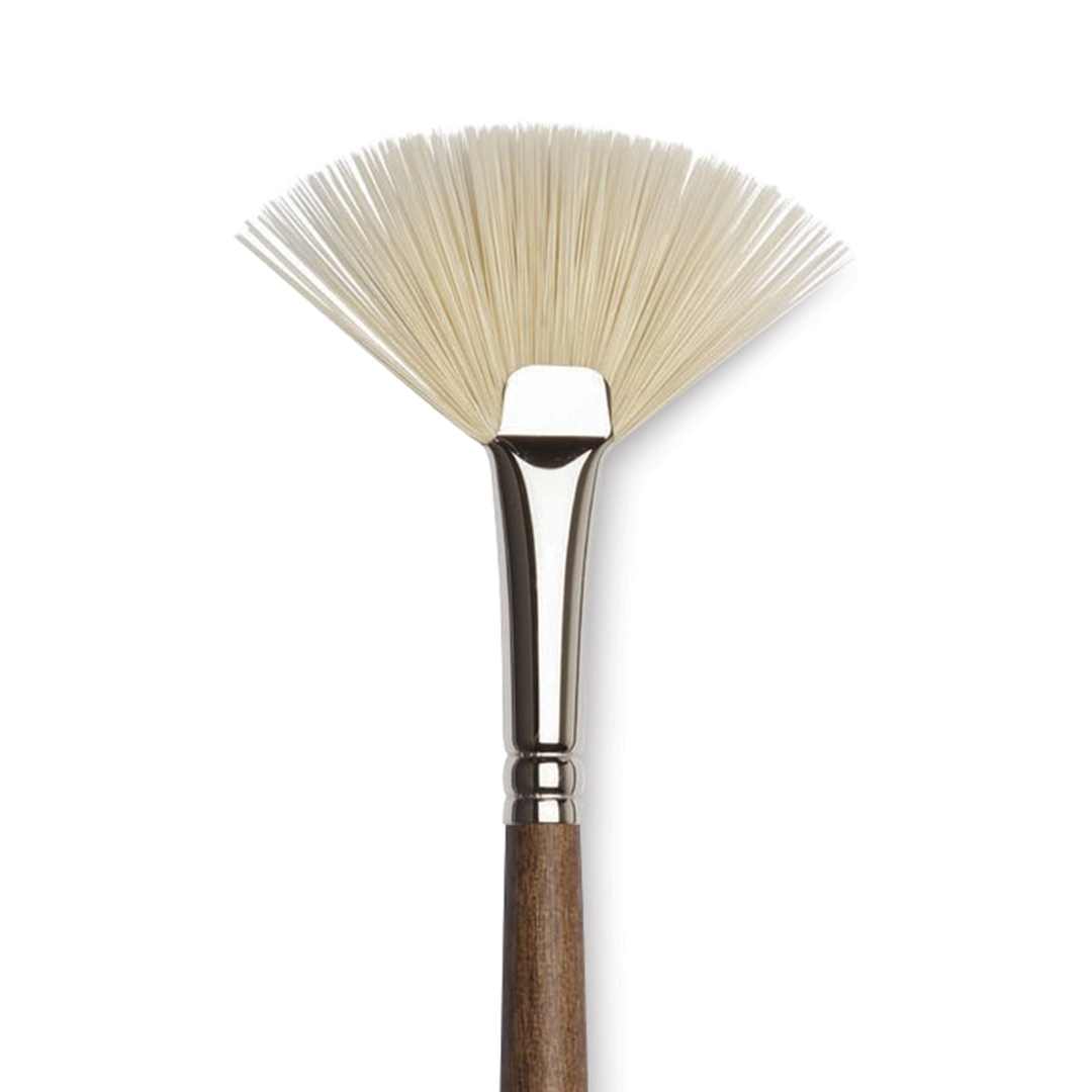 Open in modal - Winsor & Newton Artists' Oil Synthetic Hog Brush - Fan, Size 6, Long Handle (close-up)
