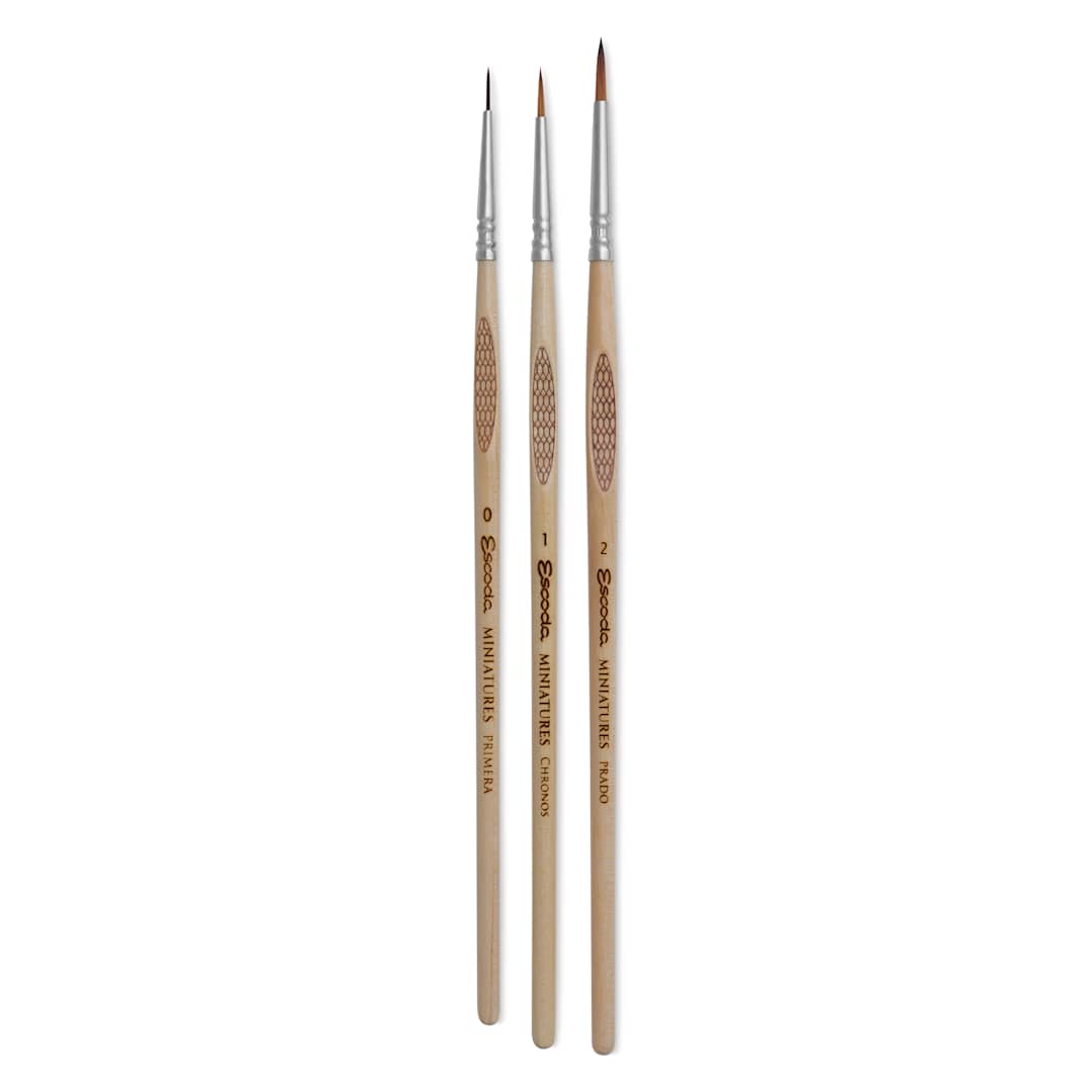 Open in modal - Escoda Miniature Brush Starter Set - Set of 3, Assorted Sizes, laid out