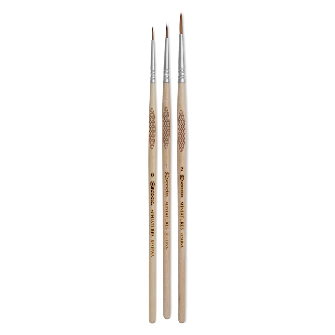 Open in modal - Escoda Miniature Brush Premium Set - Set of 3, Assorted Sizes, laid out