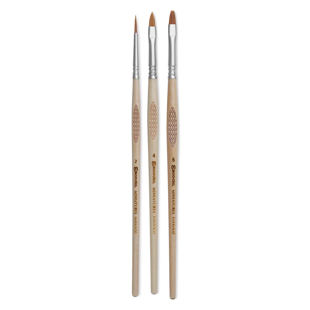 Open in modal - Escoda Miniature Brush Scenic Set - Set of 3, Assorted Sizes, laid out