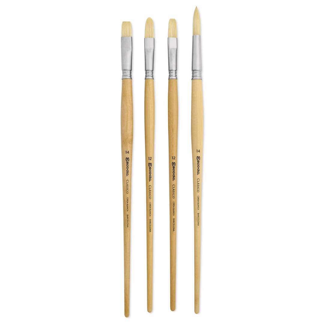 Open in modal - Escoda Clasico Chungking White Bristle Brushes - 8950 Assorted, Set of 4, Long Handle