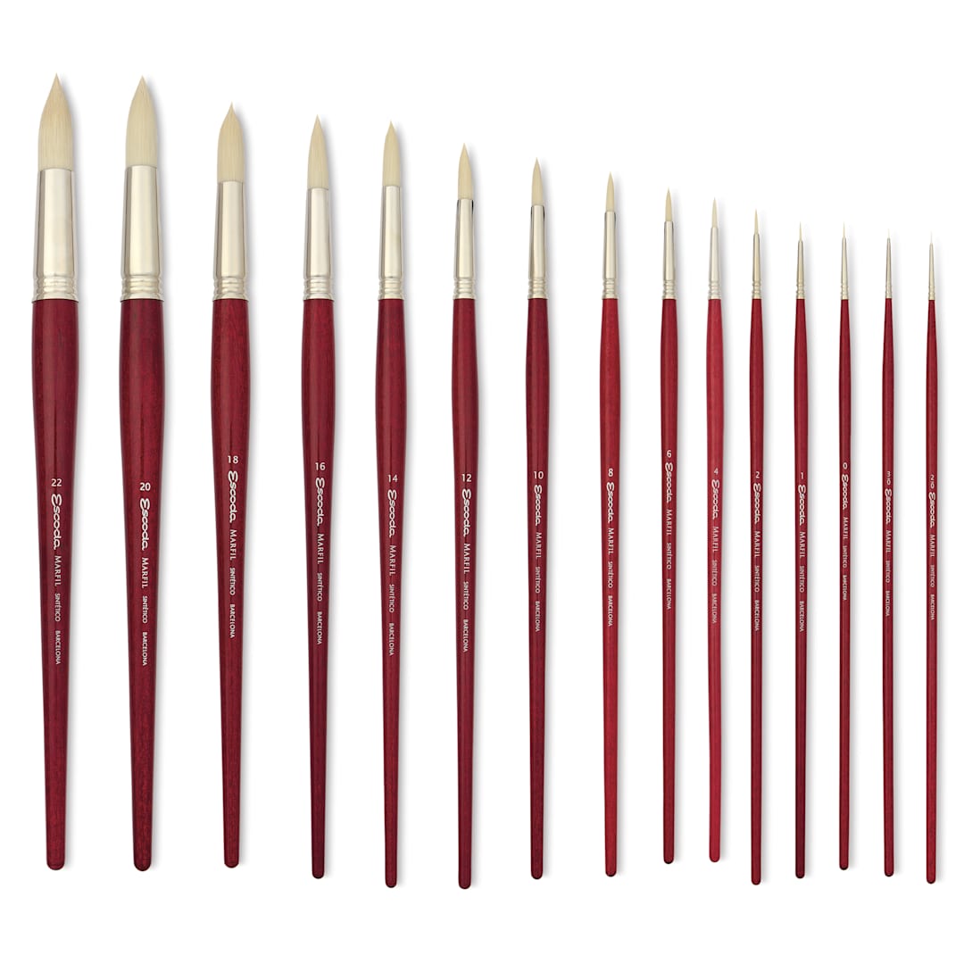 Open in modal - Escoda Marfil Synthetic Bristle Round Brushes, laid out
